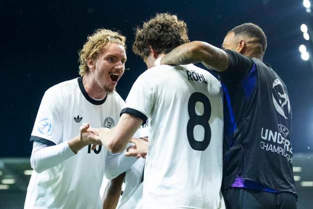 UEFA U21, U 21 Europameisterschaft, Viertelfinale: Deutschland - Italien; 22.06.2025 Nick Woltemade (Deutschland, 10) jubelt mit Merlin Röhl (Deutschland, 8) bei der UEFA U21-Europameisterschaft im Viertelfinalspiel Deutschland - Italien, am 22.06.2025, DAC Arena, Dunajska Streda, Slowakei Copyright: xBEAUTIFULxSPORTS Meuselx