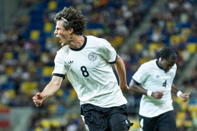 UEFA U21, U 21 Europameisterschaft, Viertelfinale: Deutschland - Italien; 22.06.2025 Merlin Röhl (Deutschland, 8) jubelt nach seinem Siegtor zum 3:2 bei der UEFA U21-Europameisterschaft im Viertelfinalspiel Deutschland - Italien, am 22.06.2025, DAC Arena, Dunajska Streda, Slowakei Copyright: xBEAUTIFULxSPORTS Meuselx
