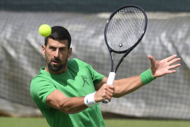 Ahead of Wimbledon Tennis Championships LONDON, UNITED KINGDOM - JUNE 23: Serbian tennis player Novak Djokovic plays on the grass practice courts ahead of the Wimbledon tennis championships held at the All England Lawn Tennis and Croquet Club in London, United Kingdom on June 23, 2025. Ray Tang Anadolu London United Kingdom. Editorial use only. Please get in touch for any other usage.  Copyright: x2025xAnadoluxRayxTangx