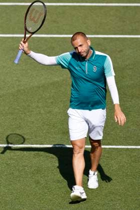 23rd June 2025; Devonshire Park, Eastbourne, East Sussex, England; Lexus International Eastbourne, Day 1; Daniel Evans (GBR) celebrates his victory after defeating Miomir Kecmanovic (SRB)  ActionPlus12804801 HongboxChen