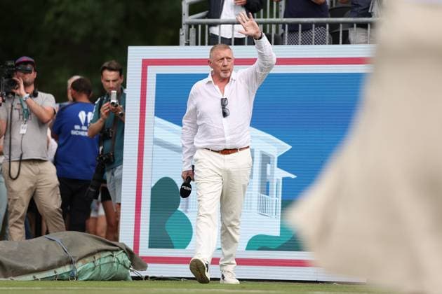 Bad Homburg am 23.06.2025 Tennis Damen Turnier WTA, Tennis Damen 500 Bad Homburg Open powered by Solarwatt 2025 Becker Petkovic Boris Becker startet Podcast mit Co-Moderatorin Andrea Petkovic v.l., Boris Becker auf dem Weg zum Center Court Copyright: JoaquimxFerreira