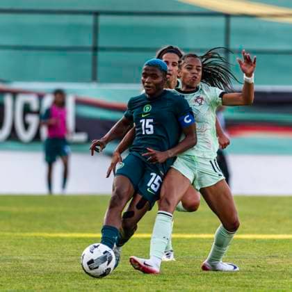 June 23, 2025, Amadora, Lisbon, Portugal: Rasheedat Ajibade of Nigeria in control of the ball in another attack ,during the match between the women s teams of Portugal Vs Nigeria, at the Amadora stadium, June 23, 2025 Amadora Portugal - ZUMAr200 20250623_zsp_r200_008 Copyright: xNunoxReisinhox