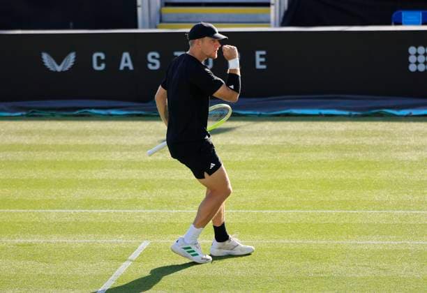 23rd June 2025; Devonshire Park, Eastbourne, East Sussex, England; Lexus International Eastbourne, Day 1; Alejandro Davidovich Fokina (ESP) shows emotion in the match against Chun Hsin Tseng (TPE)  ActionPlus12804904 HongboxChen