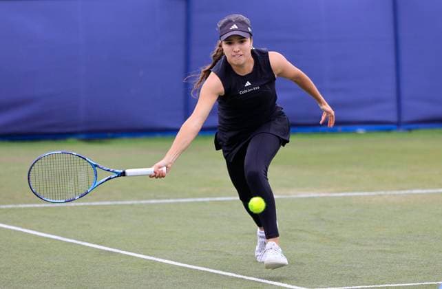 24th June 2025; Devonshire Park, Eastbourne, East Sussex, England; Lexus International Eastbourne, Day 2; Camila Osorio (COL) plays a forehand shot against Varvara Gracheva (FRA)  ActionPlus12805014 HongboxChen