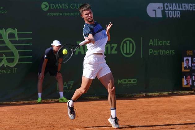 Italy: 1st Round ATP, Tennis Herren Challenger Tour Milan 2025, Dino Prizmic vs Gabriele Piraino Italy, Milan, 2025 06 23: Dino Prizmic forehand shot during tennis match between Dino Prizmic (CRO) vs Gabriele Piraino (ITA), ATP Challenger Tour Milan 2025, 1st Round, Aspria Tennis Club Italy, Milan, 2025 06 23: tennis match between Dino Prizmic (CRO) vs Gabriele Piraino (ITA), ATP Challenger Tour Milan 2025, 1st Round, Aspria Tennis Club Milan Italy Copyright: FabrizioxAndreaxBertani