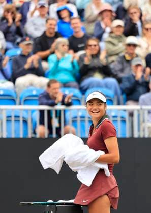 24th June 2025; Devonshire Park, Eastbourne, East Sussex, England; Lexus International Eastbourne, Day 2; Emma Raducanu (GBR) shows emotion in the match against Ann Li (USA)  ActionPlus12805117 HongboxChen