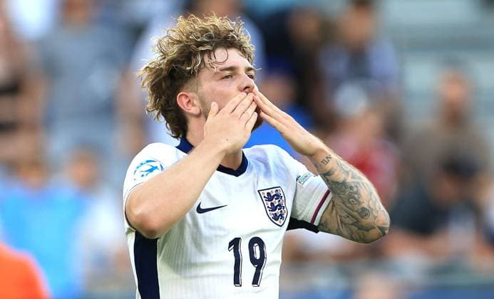 Harvey Elliott of England Under 21 celebrates scoring a goal to make the score 1-0 England U21, U 21 v Netherlands U21, UEFA U21 Championship, Semi-Final, National Football Stadium, Bratislava, Slovakia - 25 Jun 2025Bratislava National Football Stadium Slovakia  Copyright: xNikolaxKrstic Shutterstockx 15373680cn