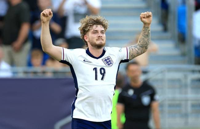 Harvey Elliott of England Under 21 celebrates scoring a goal to make the score 1-0 England U21, U 21 v Netherlands U21, UEFA U21 Championship, Semi-Final, National Football Stadium, Bratislava, Slovakia - 25 Jun 2025Bratislava National Football Stadium Slovakia  Copyright: xNikolaxKrstic Shutterstockx 15373680cm