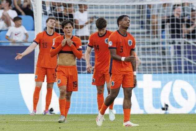BRATISLAVA , 25-06-2025 , Football stadium Tehelne pole. Narodny football stadium , UEFA U21, U 21 Euro2025 , semi-finals , England U21 - Netherlands U21. Netherlands U21 player Ryan Flamingo disappointed after 2-1 England U21 - Netherlands U21  x29893744x Copyright: