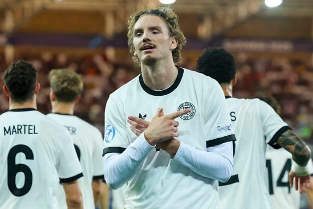 Nick Woltemade (Germany) bejubelt seinen Treffer zum 2:0, UEFA European Under-21 Championship 2025 Semi-Final, Germany v France, KoÅ¡icka futbalova arÃ na am 25. June 2025 in Kaschau, Slowakei. (Foto von Marco Steinbrenner DeFodi Images) Nick Woltemade (Germany) celebrates after scoring his teams second goal, UEFA European Under-21 Championship 2025 Semi-Final, Germany v France, KoÅ¡icka futbalova arÃ na, June 25, 2025 in KoÅ¡ice, Slovakia. (Photo by Marco Steinbrenner DeFodi Images)