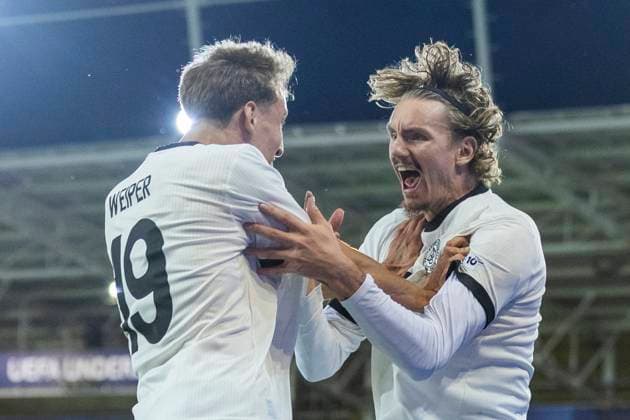 UEFA U21, U 21 Europameisterschaft, Halbfinale: Deutschland - Frankreich; 25.06.2025 Nick Woltemade (Deutschland, 10) jubelt nach seinem Tor mit Nelson Weiper (Deutschland, 19) bei der UEFA U21-Europameisterschaft im Halbfinalspiel Deutschland - Frankreich, am 25.06.2025, Kosice Football Arena, Kosice, Slowakei Copyright: xBEAUTIFULxSPORTS Meuselx