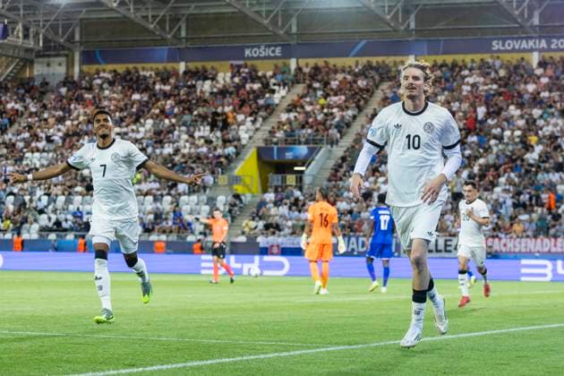 UEFA U21, U 21 Europameisterschaft, Halbfinale: Deutschland - Frankreich; 25.06.2025 Nick Woltemade (Deutschland, 10) jubelt nach seinem Tor bei der UEFA U21-Europameisterschaft im Halbfinalspiel Deutschland - Frankreich, am 25.06.2025, Kosice Football Arena, Kosice, Slowakei Copyright: xBEAUTIFULxSPORTS Meuselx