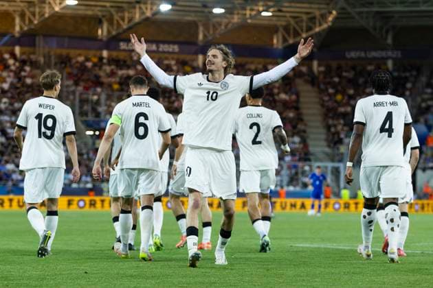 UEFA U21, U 21 Europameisterschaft, Halbfinale: Deutschland - Frankreich; 25.06.2025 Nick Woltemade (Deutschland, 10) jubelt nach seinem Tor bei der UEFA U21-Europameisterschaft im Halbfinalspiel Deutschland - Frankreich, am 25.06.2025, Kosice Football Arena, Kosice, Slowakei Copyright: xBEAUTIFULxSPORTS Meuselx