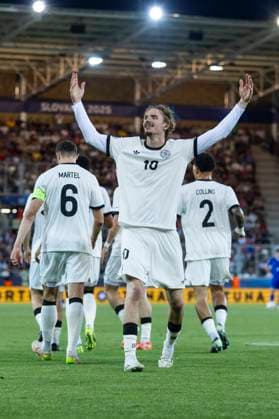 UEFA U21, U 21 Europameisterschaft, Halbfinale: Deutschland - Frankreich; 25.06.2025 Nick Woltemade (Deutschland, 10) jubelt nach seinem Tor bei der UEFA U21-Europameisterschaft im Halbfinalspiel Deutschland - Frankreich, am 25.06.2025, Kosice Football Arena, Kosice, Slowakei Copyright: xBEAUTIFULxSPORTS Meuselx