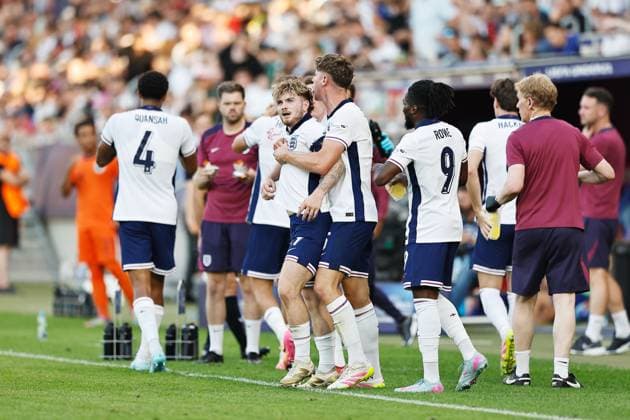 Harvey Elliott (ENG), JUNE 25, 2025 - Football Soccer : Harvey Elliott celebrate after his goal with team players during UEFA European Under-21 Championship 2025 Slovakia Semi-finals match between Uuder-21 England 2-1 Uuder-21 Netherlands at the National Football Stadium in Bratislava, Slovakia. Noxthirdxpartyxsales  aflo_295959944