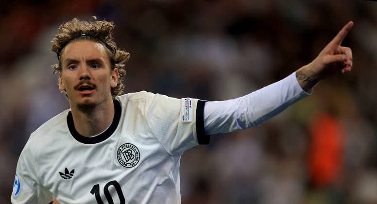 25.06.2025 Kosice(Slovakia) Germany- France semi final U21, U 21 U-21 Under-21 European men s football championship Nick Woltemade Germany celebrate second scored goal on match :
