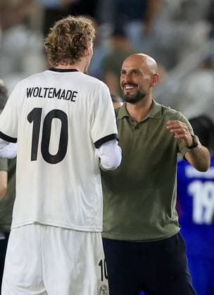 25.06.2025 Kosice(Slovakia) Germany- France semi final U21, U 21 U-21 Under-21 European men s football championship Antonio Di Salvo(R) Germany coach celebrate victory beside Nick Woltemade(L) :