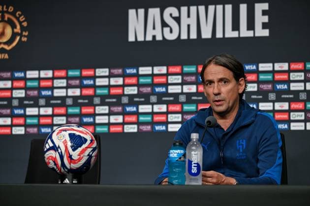 Ahead of Al Hilal vs Pachuca - FIFA Club World Cup 2025 NASHVILLE, TENNESSEE, US - JUNE 25: Head coach Simone Inzaghi of Al Hilal speaks during a press conference, PK, Pressekonferenz ahead of their FIFA Club World Cup 2025 match between Al Hilal and CF Pachuca at GEODIS Park on June 25, 2025 in Nashville, Tennessee, United States. Waleed Zein Anadolu Tennessee United States. Editorial use only. Please get in touch for any other usage.  Copyright: x2025xAnadoluxWaleedxZeinx