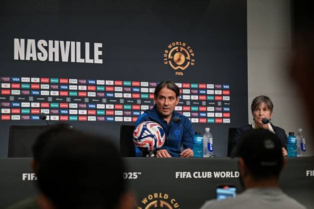 Ahead of Al Hilal vs Pachuca - FIFA Club World Cup 2025 NASHVILLE, TENNESSEE, US - JUNE 25: Head coach Simone Inzaghi of Al Hilal speaks during a press conference, PK, Pressekonferenz ahead of their FIFA Club World Cup 2025 match between Al Hilal and CF Pachuca at GEODIS Park on June 25, 2025 in Nashville, Tennessee, United States. Waleed Zein Anadolu Tennessee United States. Editorial use only. Please get in touch for any other usage.  Copyright: x2025xAnadoluxWaleedxZeinx