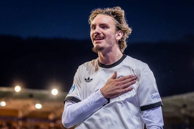 GERMANY U21, U 21 - FRANCE U21 Nick Woltemade of Germany celebrates a goal during the UEFA European Under-21 Championship 2025 Semifinal football match between Germany U21 and France U21. Kosicka Futbalova Arena - Kosice Football Arena (KFA), Kosice, Slovakia, June 25, 2025. Photo by Branislav Racko Copyright: xx _BRR3595