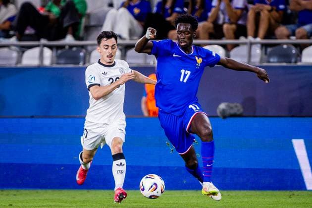 GERMANY U21, U 21 - FRANCE U21 Paul Nebel of Germany and Soungoutou Magassa of France during the UEFA European Under-21 Championship 2025 Semifinal football match between Germany U21 and France U21. Kosicka Futbalova Arena - Kosice Football Arena (KFA), Kosice, Slovakia, June 25, 2025. Photo by Branislav Racko Copyright: xx 080A5668