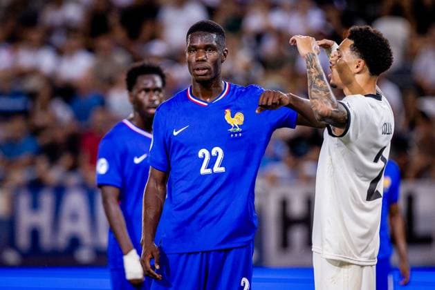 GERMANY U21, U 21 - FRANCE U21 Nnamdi Collins of Germany and Thierno Barry of France during the UEFA European Under-21 Championship 2025 Semifinal football match between Germany U21 and France U21. Kosicka Futbalova Arena - Kosice Football Arena (KFA), Kosice, Slovakia, June 25, 2025. Photo by Branislav Racko Copyright: xx 080A6321