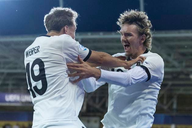 UEFA U21, U 21 Europameisterschaft, Halbfinale: Deutschland - Frankreich; 25.06.2025 Nick Woltemade (Deutschland, 10) jubelt nach seinem Tor mit Nelson Weiper (Deutschland, 19) bei der UEFA U21-Europameisterschaft im Halbfinalspiel Deutschland - Frankreich, am 25.06.2025, Kosice Football Arena, Kosice, Slowakei Copyright: xBEAUTIFULxSPORTS Meuselx