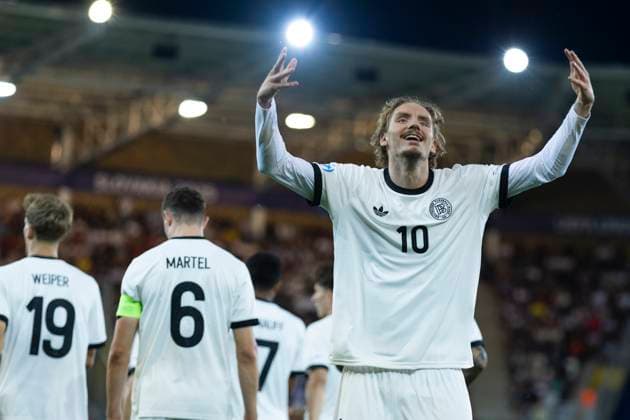 UEFA U21, U 21 Europameisterschaft, Halbfinale: Deutschland - Frankreich; 25.06.2025 Nick Woltemade (Deutschland, 10) jubelt nach seinem Tor bei der UEFA U21-Europameisterschaft im Halbfinalspiel Deutschland - Frankreich, am 25.06.2025, Kosice Football Arena, Kosice, Slowakei Copyright: xBEAUTIFULxSPORTS Meuselx