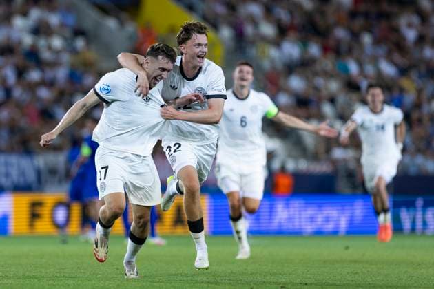 UEFA U21, U 21 Europameisterschaft, Halbfinale: Deutschland - Frankreich; 25.06.2025 Brajan Gruda (Deutschland, 17) jubelt nach seinem Tor mit Vorlagengeber Paul Wanner (Deutschland, 22) bei der UEFA U21-Europameisterschaft im Halbfinalspiel Deutschland - Frankreich, am 25.06.2025, Kosice Football Arena, Kosice, Slowakei Copyright: xBEAUTIFULxSPORTS Meuselx