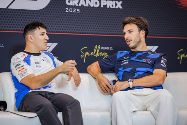 FORMULA 1 - GP of Austria 2025 SPIELBERG,AUSTRIA,26.JUN.25 - MOTORSPORTS, FORMULA 1 - Grand Prix of Austria, Red Bull Ring, preview, press conference, PK, Pressekonferenz Image shows Isack Hadjar (FRA VCARB) and Pierre Gasly (FRA Alpine).  GEPAxpictures xMatthiasxTrinkl