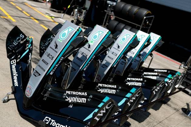 Mercedes-AMG F1 W16 E Performance front wings, F1 Grand Prix of Austria at Red Bull Ring on June 26, 2025 in Spielberg, Austria. (Photo by HOCH ZWEI) Spielberg Austria