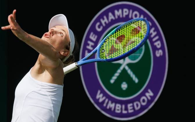 Belgian Elise Mertens pictured in action during the afternoon training session the 2025 Wimbledon grand slam tennis tournament at the All England Tennis Club, in south-west London, Britain, Thursday 26 June 2025. BENOITxDOPPAGNE  x127858321x