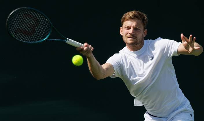 Belgian David Goffin pictured in action during the afternoon training session the 2025 Wimbledon grand slam tennis tournament at the All England Tennis Club, in south-west London, Britain, Thursday 26 June 2025. BENOITxDOPPAGNE  x127858464x