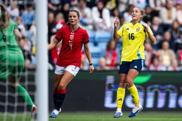 250626 Filippa Angeldahl of Sweden after scoring 0-2 during the International Friendly, Länderspiel, Nationalmannschaft football match between Norway and Sweden on June 26, 2025 in Oslo. Photo: Jon Olav Nesvold BILDBYRAN COP 217 VG0773 bbeng fotboll football soccer fotball träningslandskamp privatlandskamp landskamp international friendly norge norway sweden sverige dam jubel Copyright: JONxOLAVxNESVOLD BB250626JE050