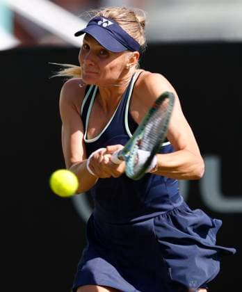 26th June 2025; Devonshire Park, Eastbourne, East Sussex, England; Lexus International Eastbourne, Day 4; Dayana Tastremska (UKR) plays a backhand shot against Alexandra Eala (PHI)  ActionPlus12805744 HongboxChen