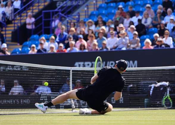 26th June 2025; Devonshire Park, Eastbourne, East Sussex, England; Lexus International Eastbourne, Day 4; Davidovich Fokina (ESP) returns a shot from Alejandro Jakub Mensik (CZE)  ActionPlus12805669 HongboxChen