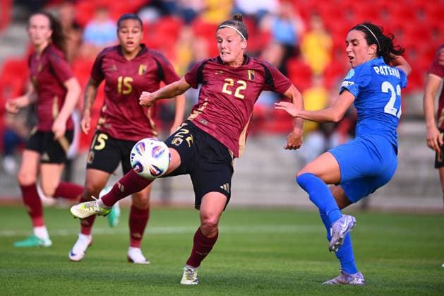 Belgium Red Flames vs Greece - Friendly international MOLENBEEK, BELGIUM - JUNE 26 : Deloose Laura defender of Belgium pictured during the International Friendly, Länderspiel, Nationalmannschaft game between Belgium and Greece. The last match before leaving to the European Championships. on June 26, 2025 in Molenbeek, Belgium, 26 06 2025 ( Photo Gregory Van Gansen Photonews ) Molenbeek Belgium  Copyright: xGvgx