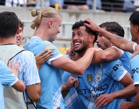 Bilder des Jahres 2025, Sport 06 Juni Sport Themen der Woche KW26 Sport Bilder des Tages Orlando, USA, 26th June 2025. Erling Haaland of Manchester City celebrating scoring their third goal with Matheus Nunes of Manchester City (l) during the Juventus vs Manchester City FIFA Club World Cup match at Camping World Stadium, Orlando. Picture credit should read: David Klein Sportimage EDITORIAL USE ONLY. No use with unauthorised audio, video, data, fixture lists, club league logos or live services. Online in-match use limited to 120 images, no video emulation. No use in betting, games or single club league player publications. SPI_092_DK_Juventus_Man_City SPI-3993-0088