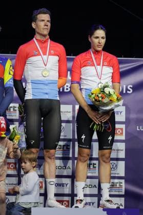 Podium Elite Bob Jungels, Marie Schreiber 26.06.2025 Radsport, Velo, Saison 2025 26.06.2025 Nationale Meisterschaften, Zeitfahren (Contre-la-Montre) Mertzig