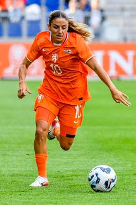 Danielle van de Donk of the Netherlands dribbles with the ball Netherlands v Finland, , Netherlands v Finland, Kooi Stadion, June 26, 2025, Leeuwarden, Netherlands.