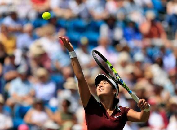 27th June 2025; Devonshire Park, Eastbourne, East Sussex, England; Lexus International Eastbourne, Day 5; Alexandra Eala (PHI) serves to Varvara Gracheva (FRA) in the womens singles semi-final match  ActionPlus12805807 HongboxChen