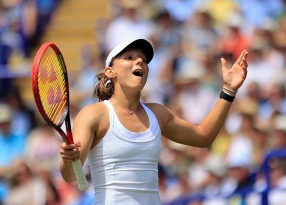 27th June 2025; Devonshire Park, Eastbourne, East Sussex, England; Lexus International Eastbourne, Day 5; Varvara Gracheva (FRA) shows emotion in the womens singles semi-final match against Alexandra Eala (PHI)  ActionPlus12805813 HongboxChen