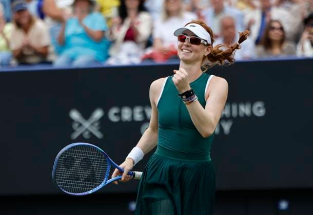 27th June 2025; Devonshire Park, Eastbourne, East Sussex, England; Lexus International Eastbourne, Day 5; Maya joint (AUS) celebrates her win over Anastasia Pavlyuchenkova in the womens singles semi-final match  ActionPlus12805888 HongboxChen
