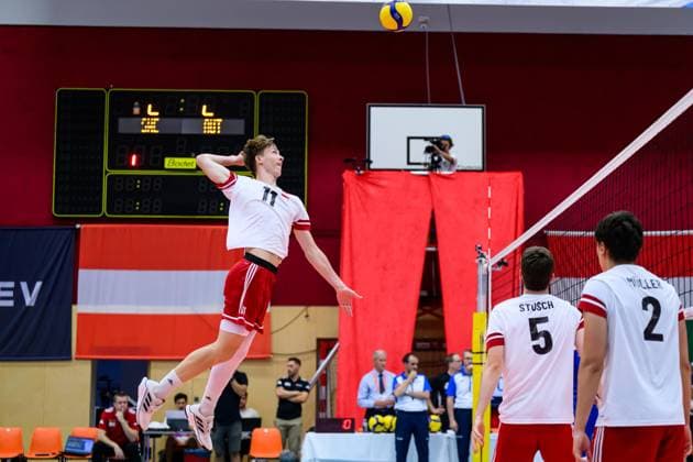 VOLLEYBALL - CEV Silver League AMSTETTEN,AUSTRIA,27.JUN.25 - VOLLEYBALL - CEV European Silver League, OEVV international match, Länderspiel, Nationalmannschaft Austria vs Sweden. Image shows Tobias Willimek (AUT).  GEPAxpictures xDanielaxMoser