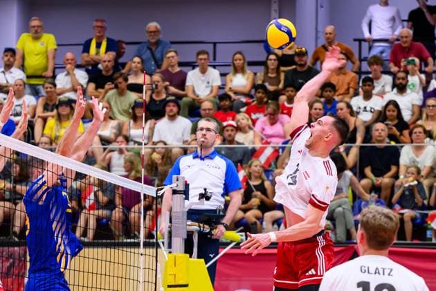 Volleyball, CEV Silver League, Österreich - Schweden VOLLEYBALL - CEV Silver League AMSTETTEN,AUSTRIA,27.JUN.25 - VOLLEYBALL - CEV European Silver League, OEVV international match, Länderspiel, Nationalmannschaft Austria vs Sweden. Image shows Michael Czerwinski (AUT).  GEPAxpictures xDanielaxMoser