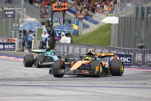 27.06.2025, Red Bull Ring, Spielberg, Formel 1 Großer Preis von Österreich 2025 , im Bild Lando Norris (GBR), McLaren F1 Team, Fernando Alonso (ESP), Aston Martin Aramco Cognizant Formula One Team (Photo by Alessandro Martellotta Hasan Bratic DeFodi Images)