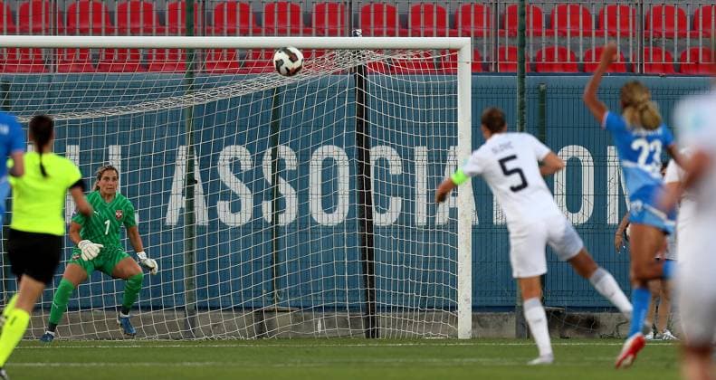 27.06.2025 Stara Pazova Serbia-Iceland international frriendly women s football match Milica Kostic(L) Serbia receive third goal on match from Sveindis Jane Jonsdottir (R) Iceland :