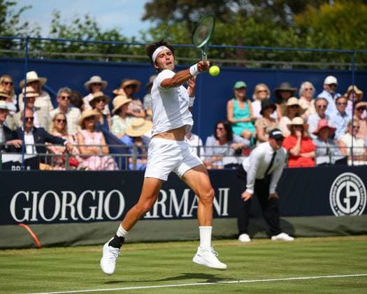 London, England, June 27 2025: Tomas Etcheverry during the Giorgio Armani Tennis Classic Day 4 game between Tomas Etcheverry and Stefanos Tsitsipas at The Hurlingham Club in London, England. (Jay Patel SPP) Copyright: xJayxPatel SPPx spp-en-JaPa-ETCHEVERRYvTSITSIPAS_20250627_0024