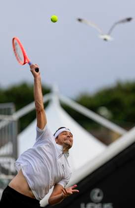27th June 2025; Devonshire Park, Eastbourne, East Sussex, England; Lexus International Eastbourne, Day 5; Taylor Fritz (USA) serves to Alejandro Davidovich Fokina (ESP) in the mens singles semi-final match  ActionPlus12806110 HongboxChen