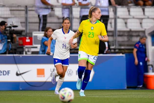 Grenoble, France - June 27: Isadora Haas of Brazil in action during the Women s International Friendly, Länderspiel, Nationalmannschaft match between France and Brazil at Stade des Alpes on June 27, 2025 in Grenoble, France. (Photo by Eurasia Images) Grenoble Stade des Alpes France